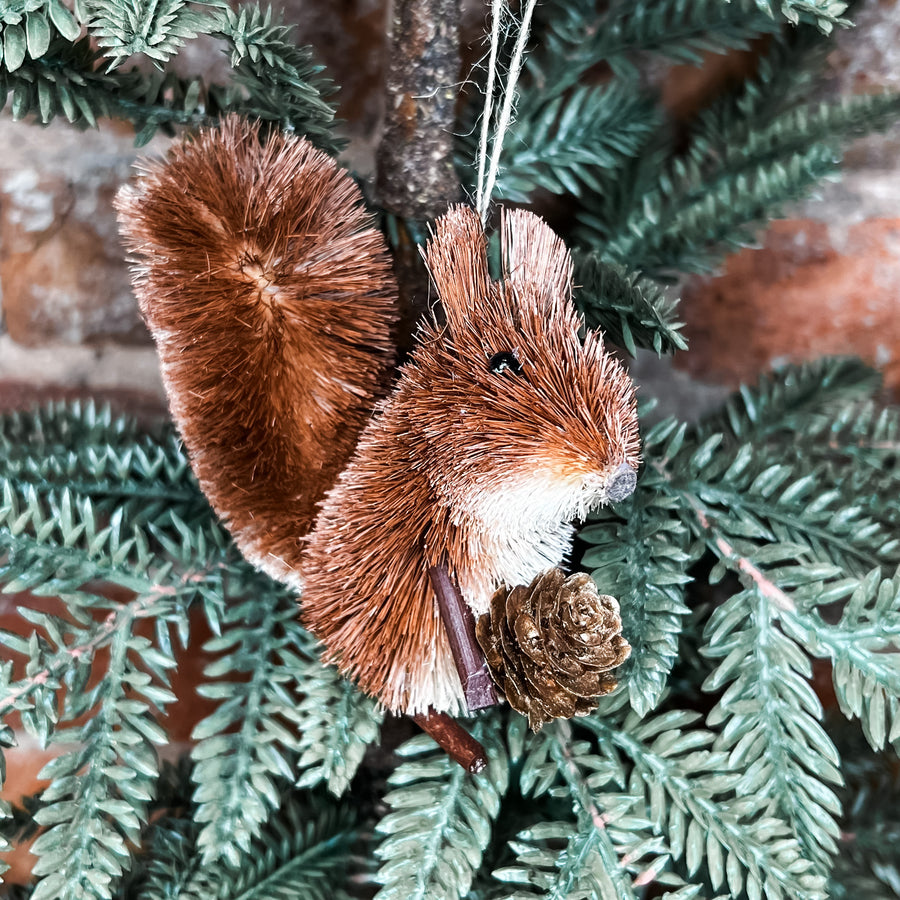 Brown Sisal Squirrel Ornament 3.5”