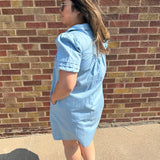Collared Puff Sleeve Chambray Dress