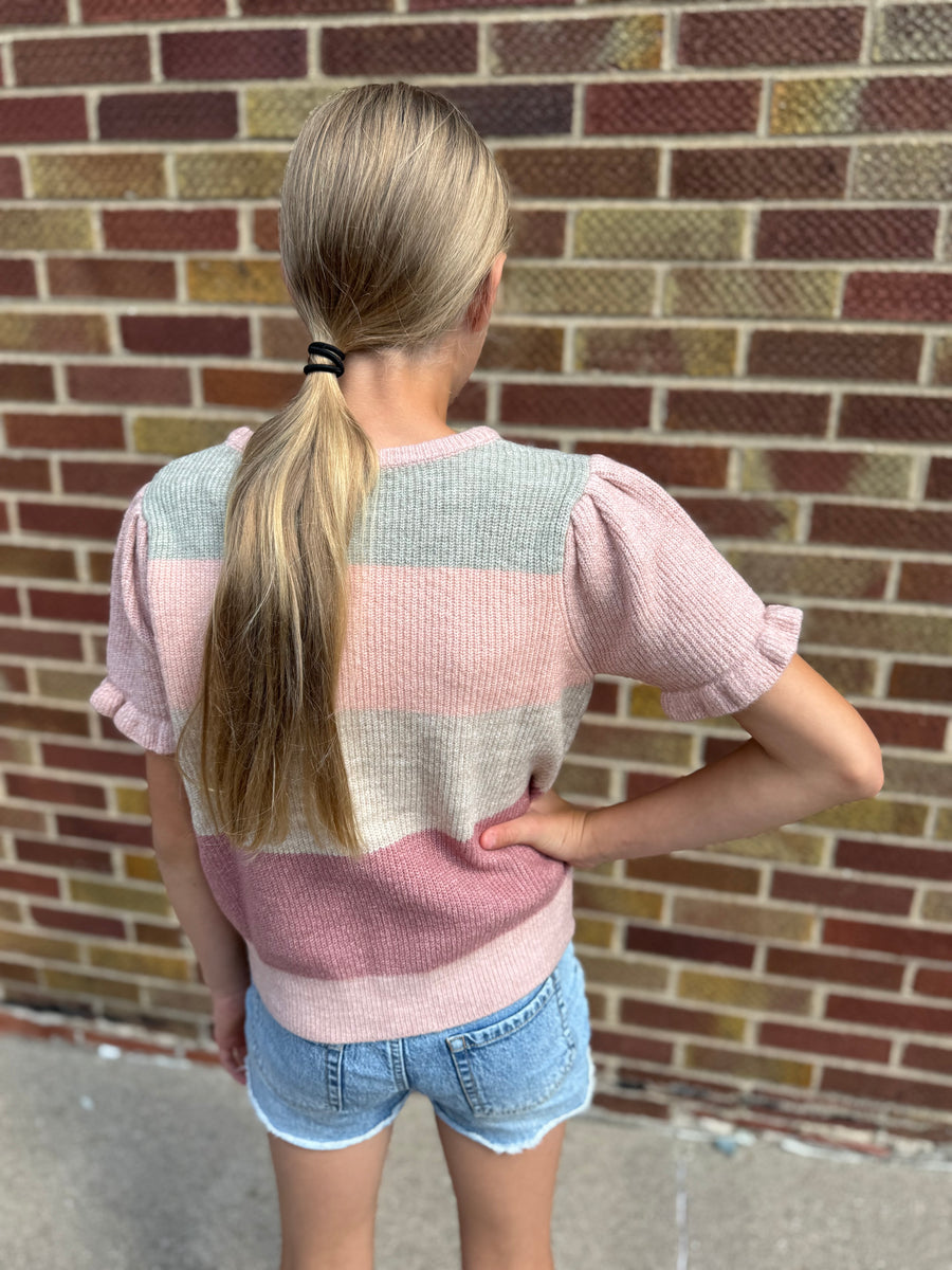 Girls Puff Sleeve Cropped Sweater