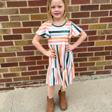 Girls Boho Rainbow Stripe Dress