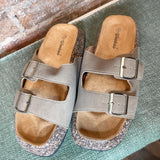 Double Buckle Footbed Flat Sandal