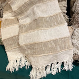 Tan/White Cotton Throw w/Stripes & Fringe 60x50"