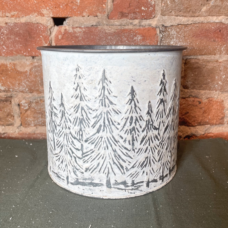 White Weathered Metal Tree Planter