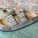 Double Buckle Footbed Flat Sandal