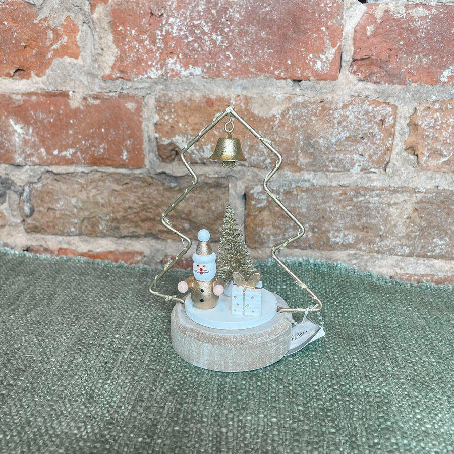 Golden Holiday Scene in LED Star/Tree Figurine w/ Bell 5.5”