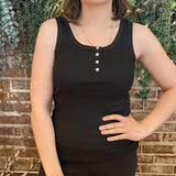 Basic Ribbed Button Front Tank Top