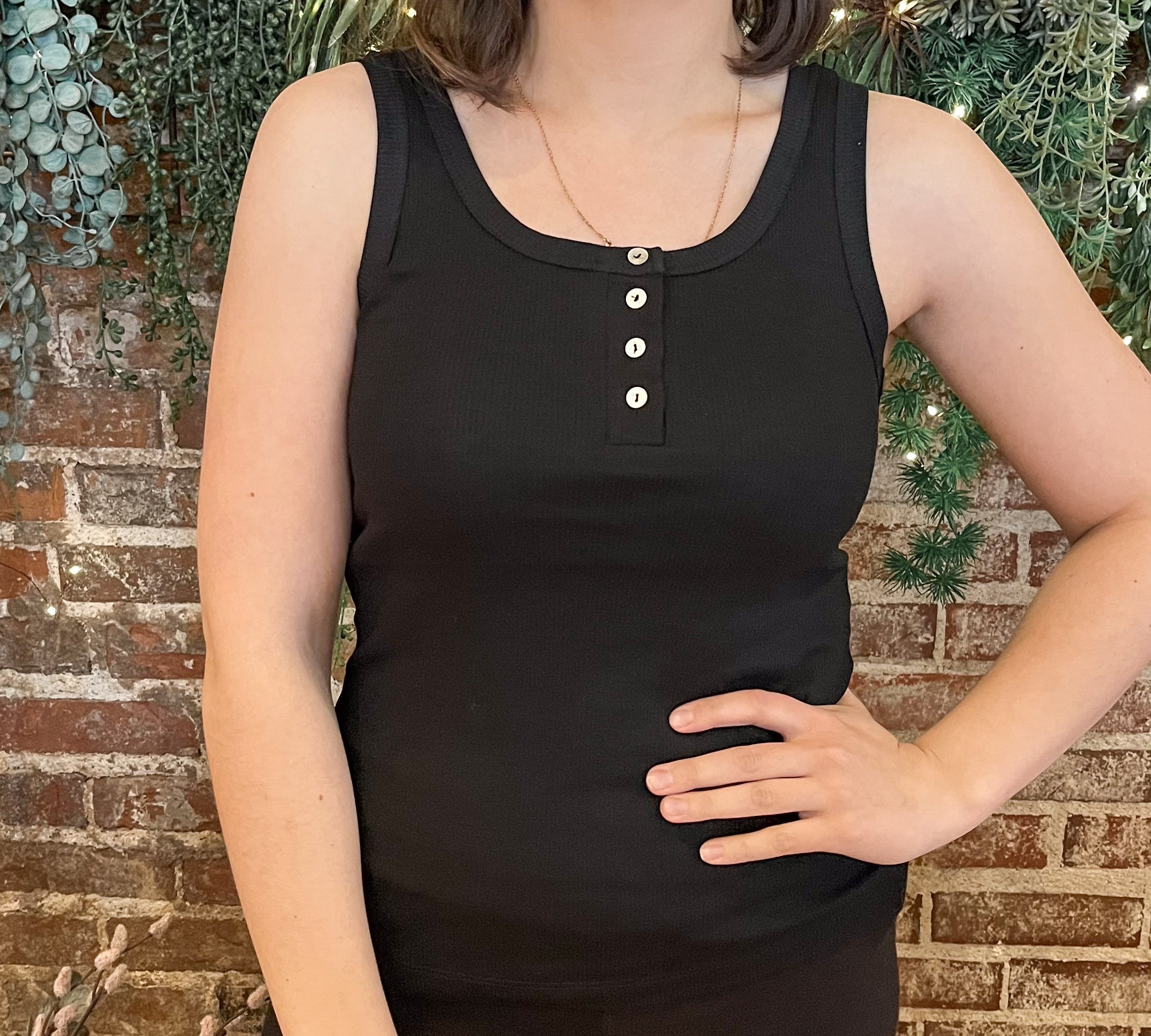 Basic Ribbed Button Front Tank Top