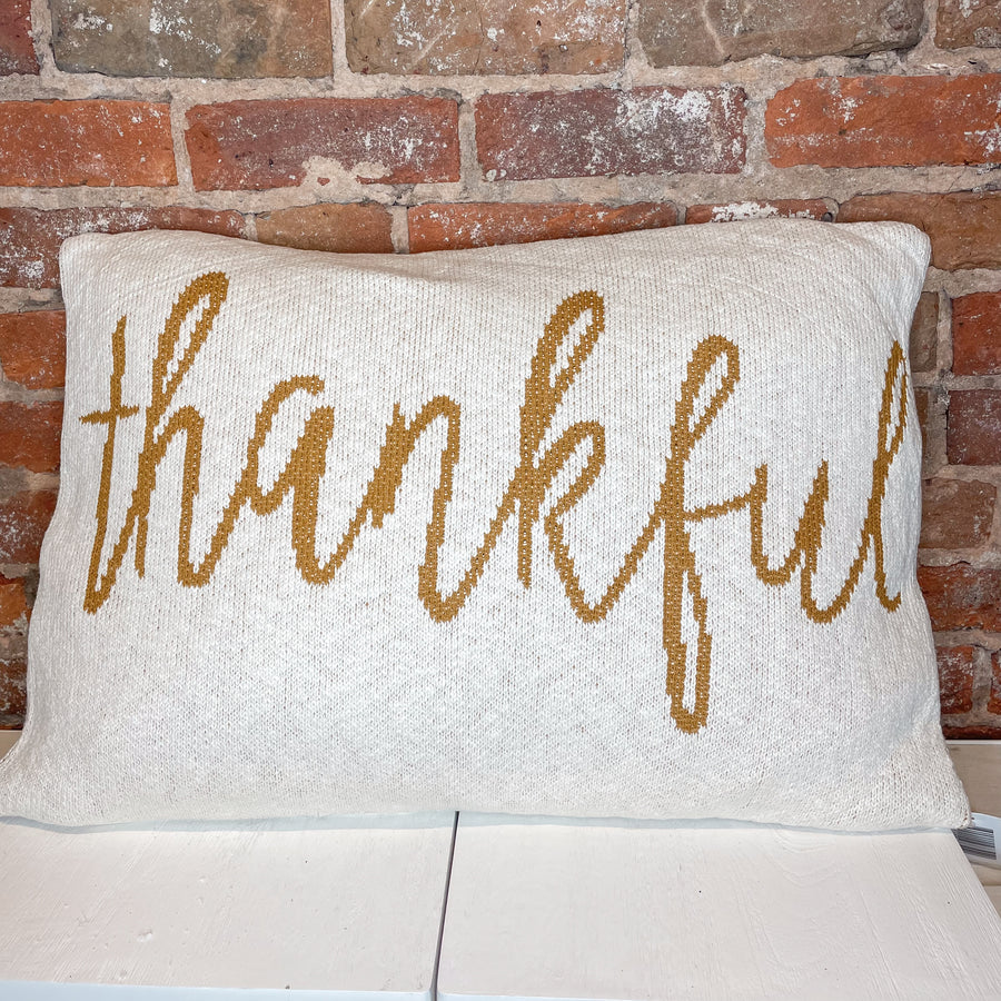 Yellow Thankful Cream/Cotton Knit Pillow 24”