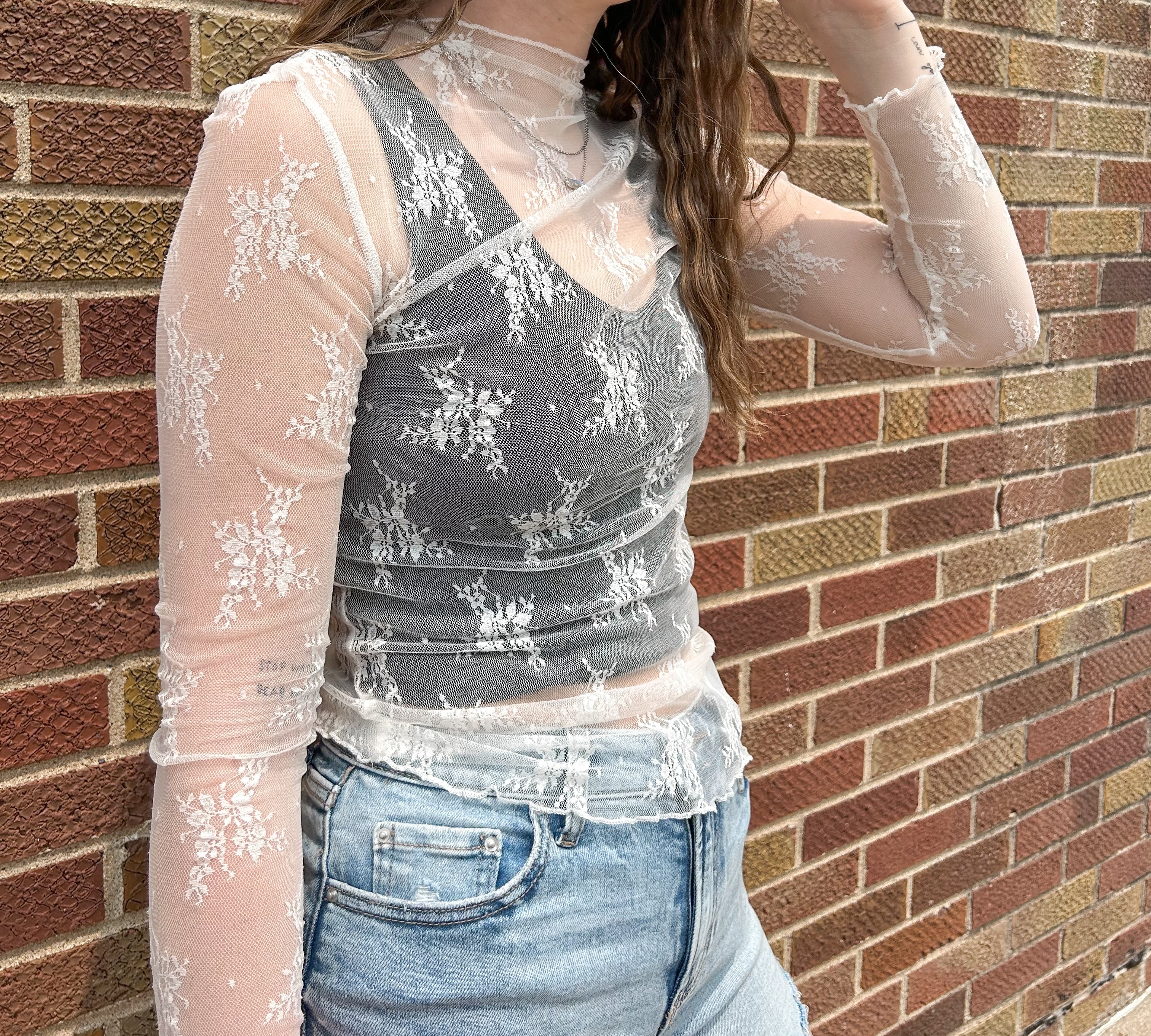 Floral Sheer Lace Layering Top