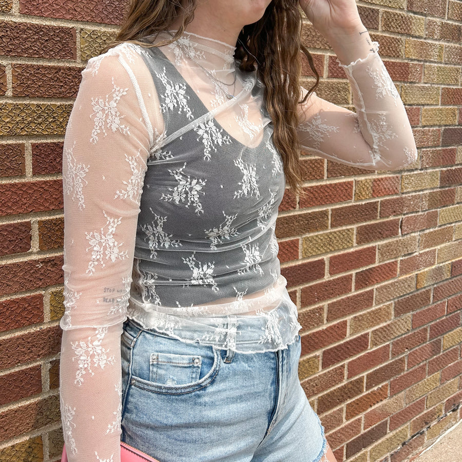 Floral Sheer Lace Layering Top