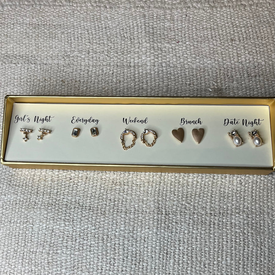 5 Earring Set, Bar w/ Drop, Rectangle Crystal, Arch…