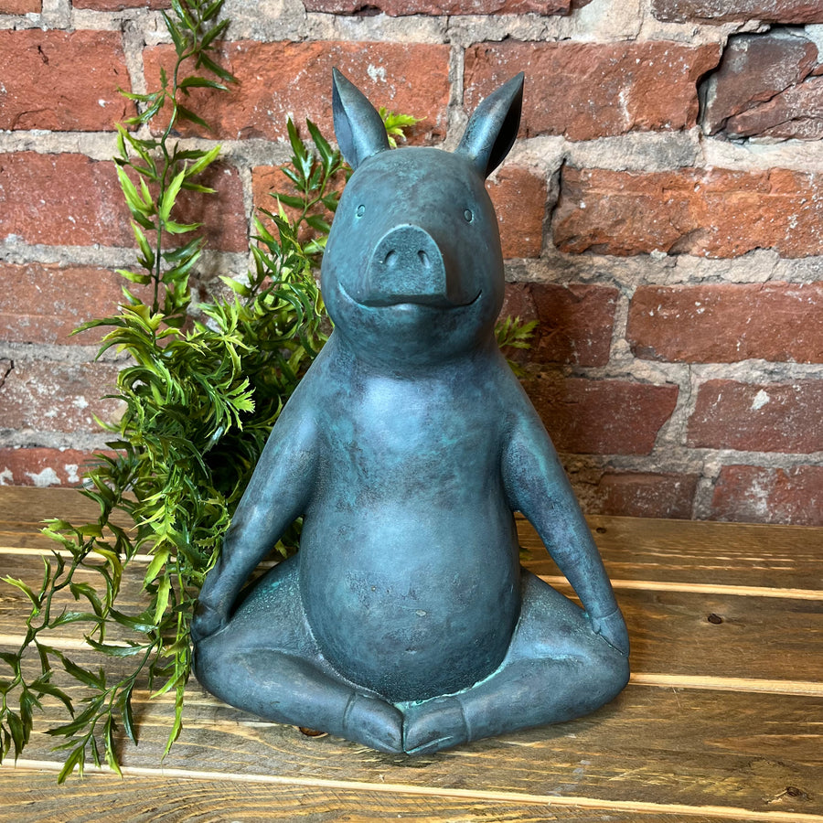 Grey Resin Yoga Pig 9.5x5.5”