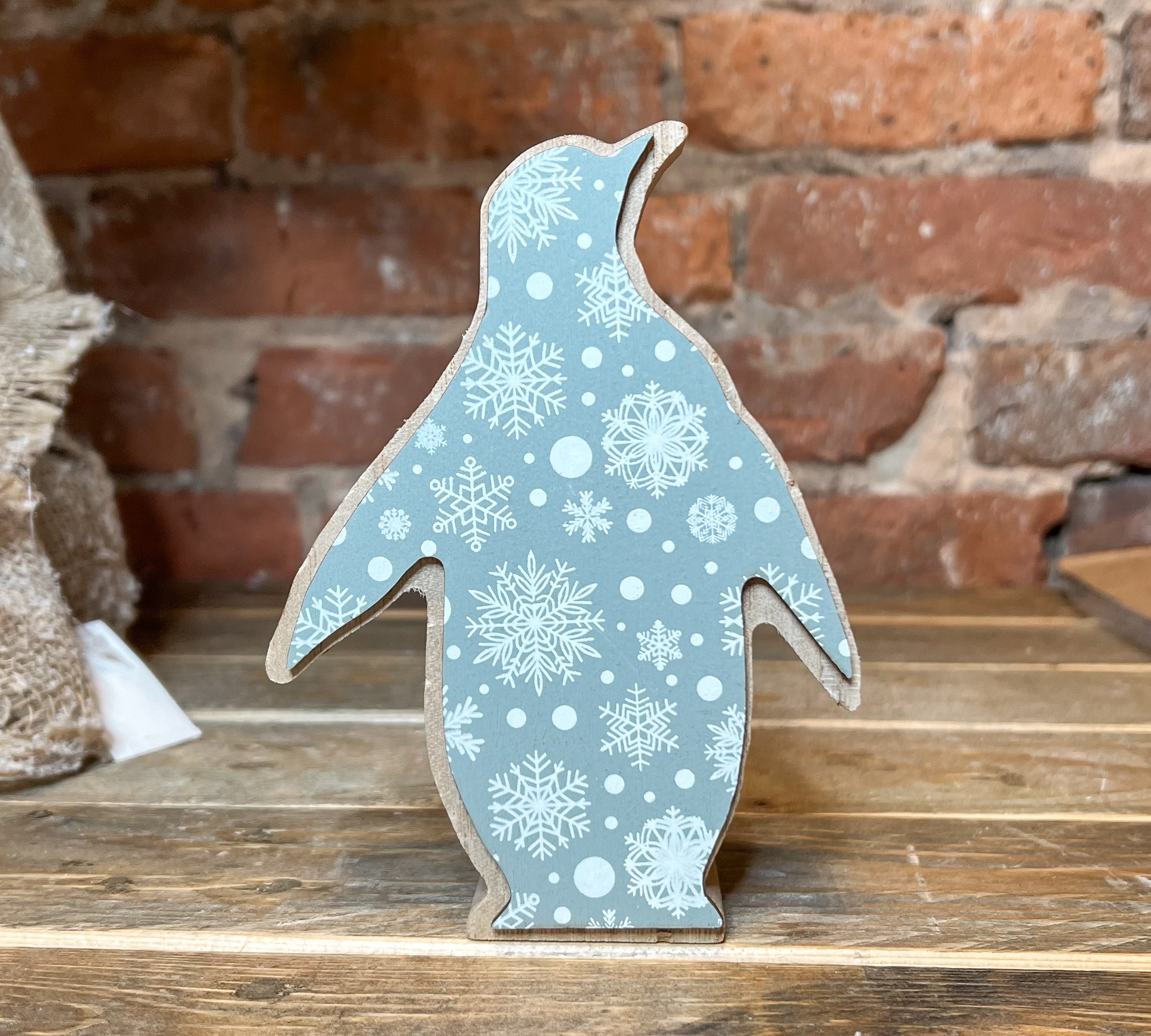 Light Blue Faced Wooden Penguin