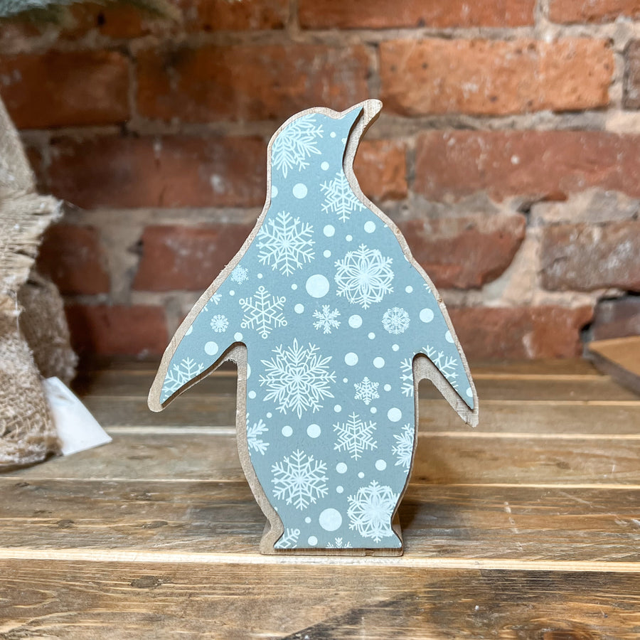 Light Blue Faced Wooden Penguin