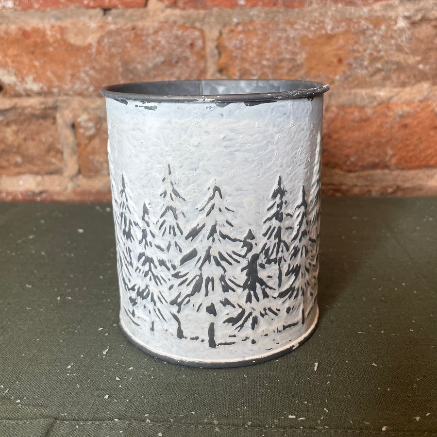 White Weathered Metal Tree Planter