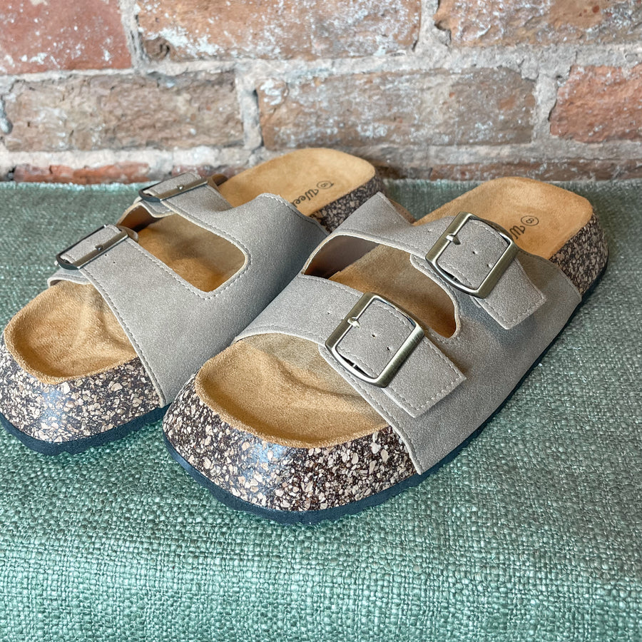 Double Buckle Footbed Flat Sandal
