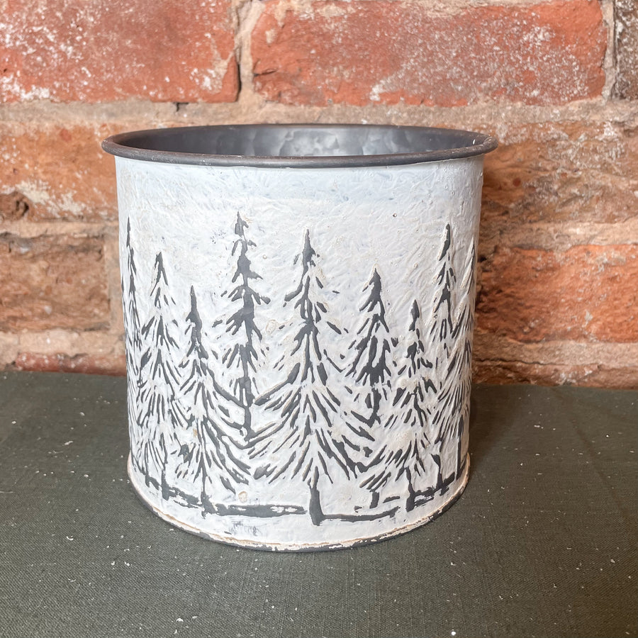 White Weathered Metal Tree Planter