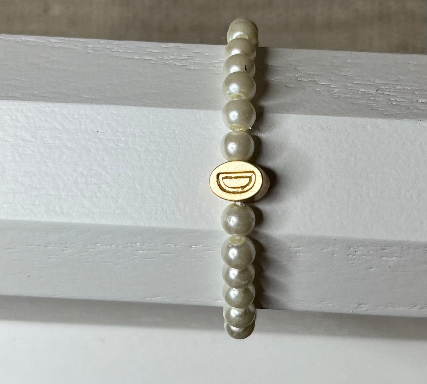 Gold Initial Pearl Strand Bracelet