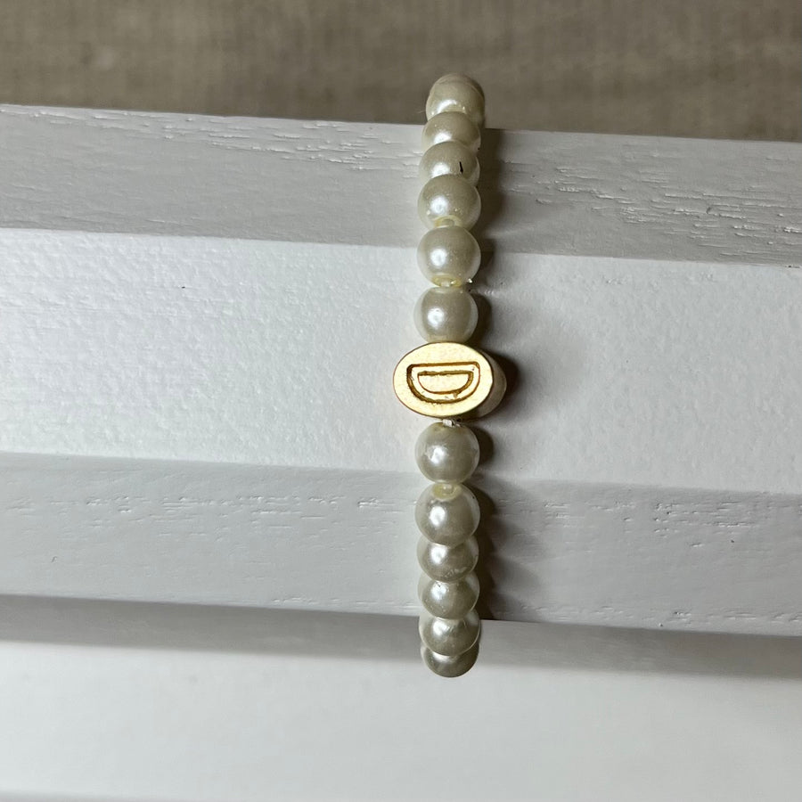 Gold Initial Pearl Strand Bracelet