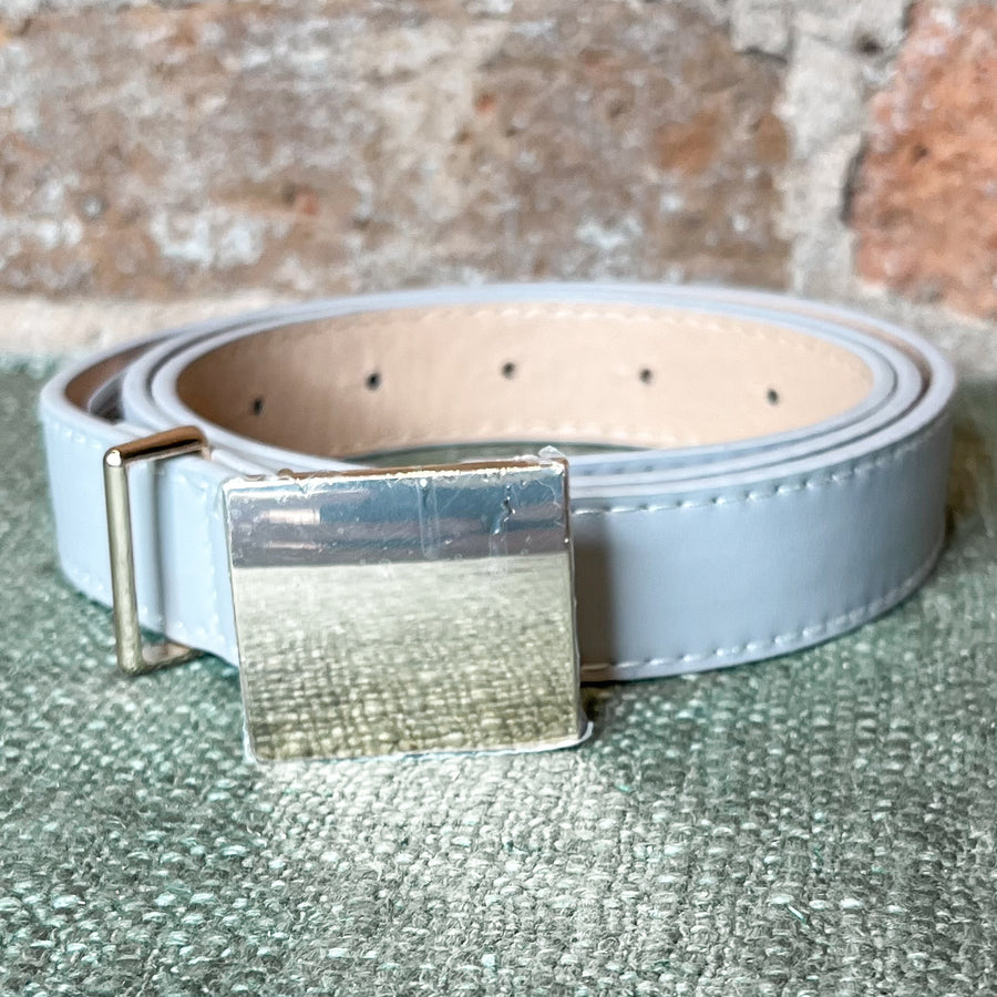 Metal Rectangular Buckle Faux Leather Belt