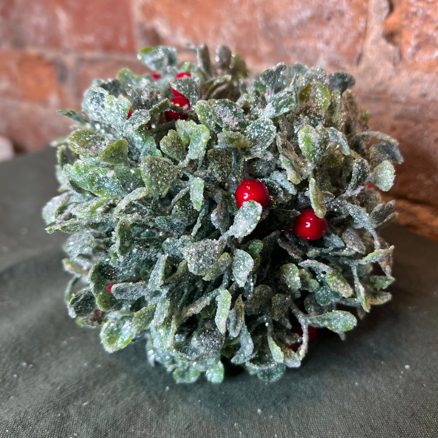 Glittered Mistletoe Orb w/ Red Berries 5”