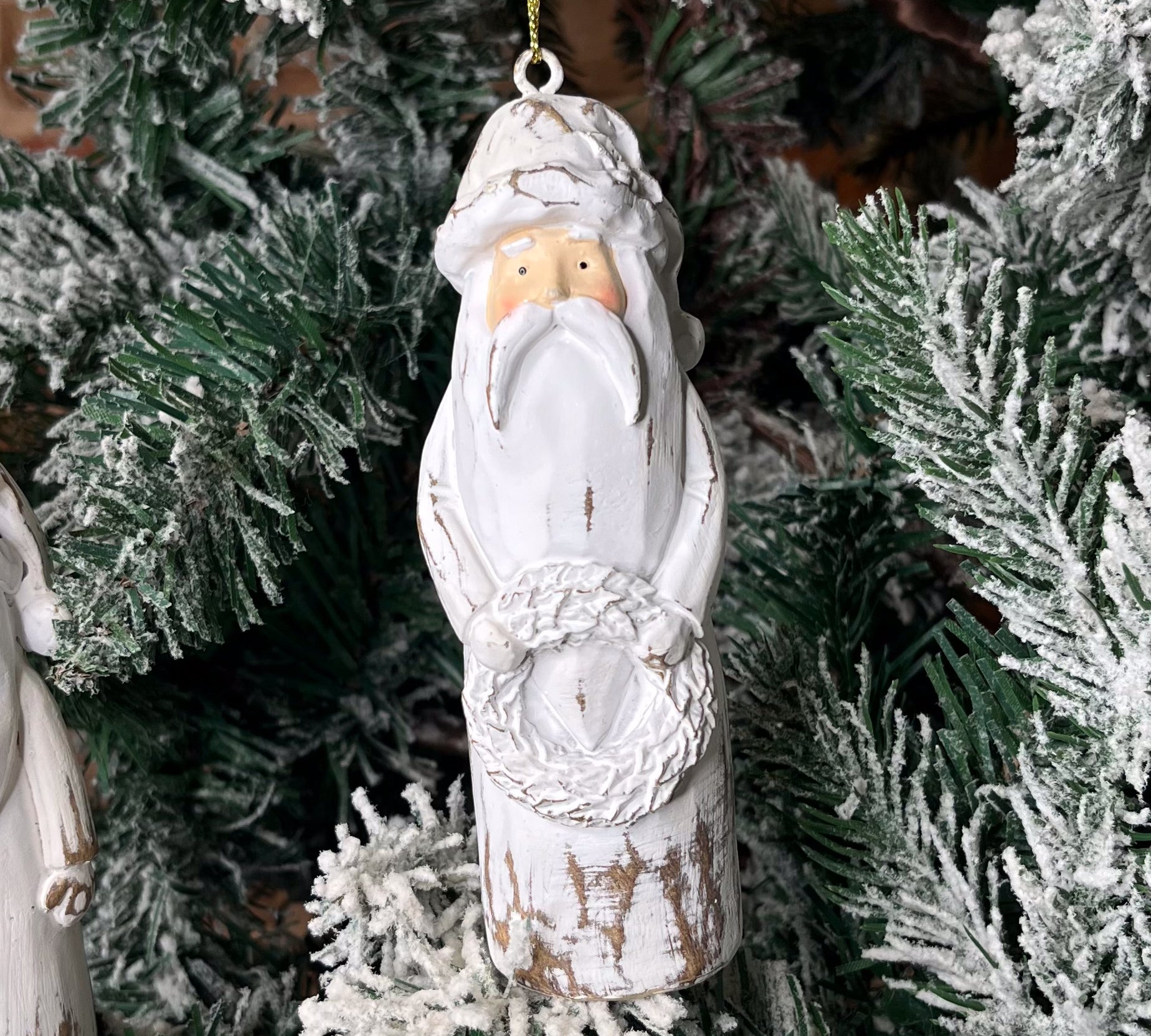 Natural Santa Carved Orn 5”