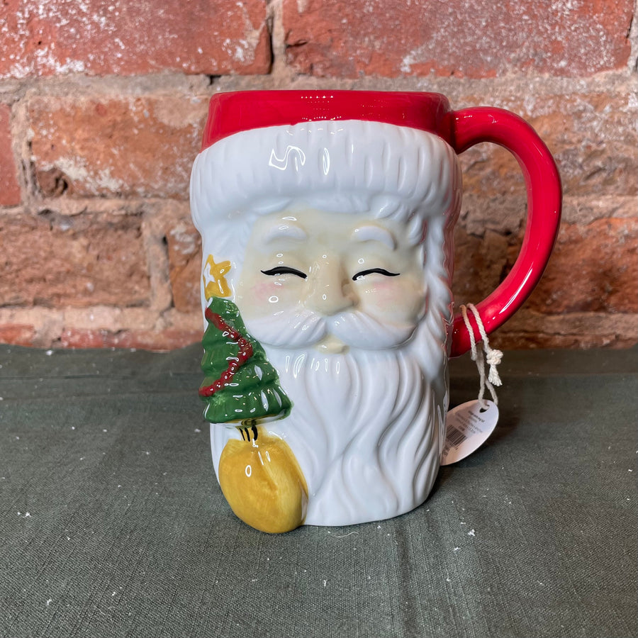 Tall Vintage Santa Mug w/ Tree 6x5”