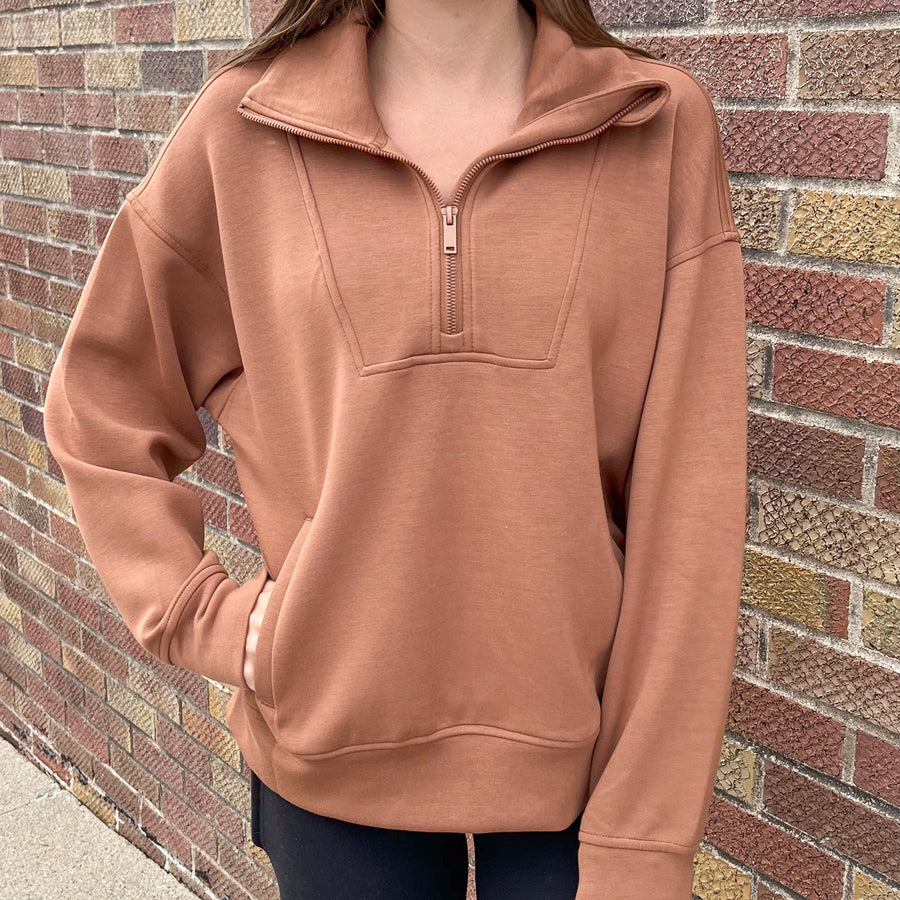 Modal Poly Quarter Zip Funnel Neck Pullover