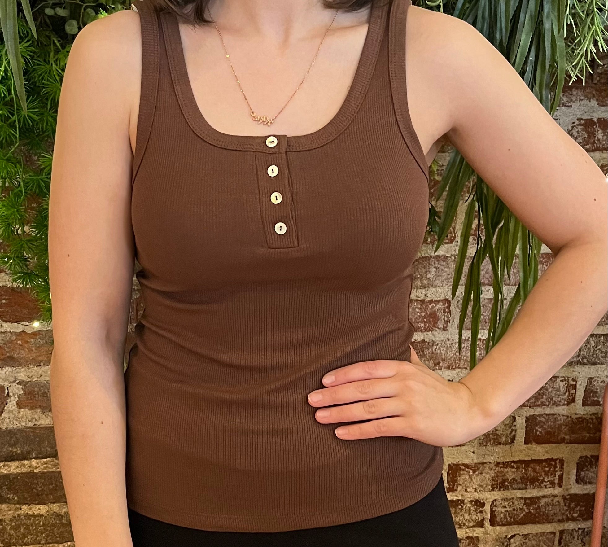 Basic Ribbed Button Front Tank Top