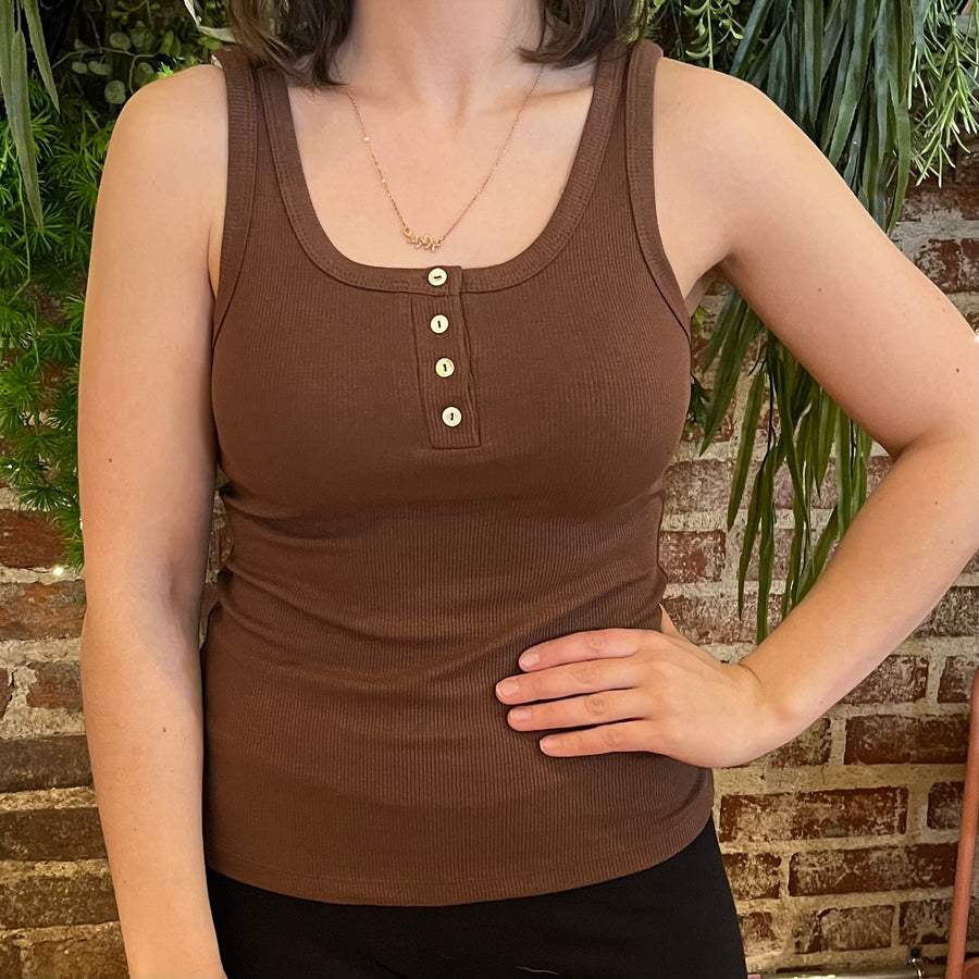 Basic Ribbed Button Front Tank Top