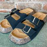 Double Buckle Footbed Flat Sandal