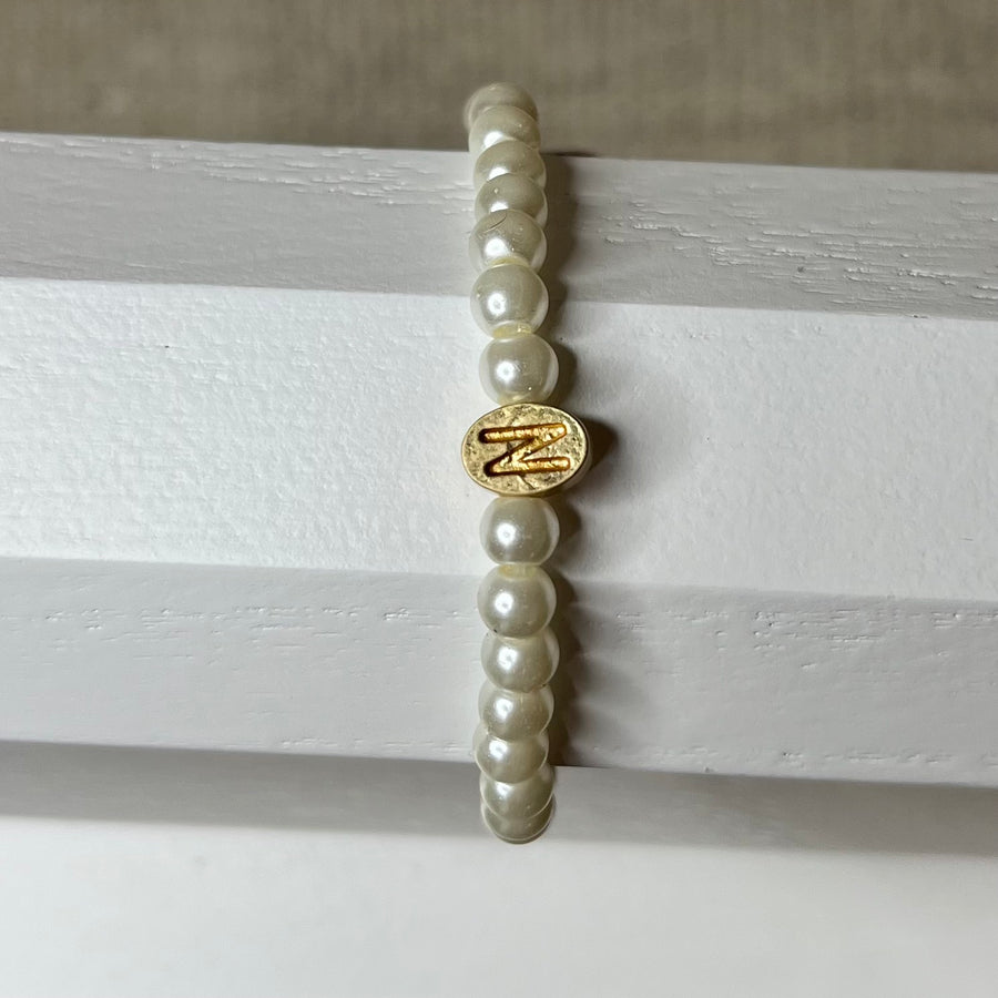 Gold Initial Pearl Strand Bracelet