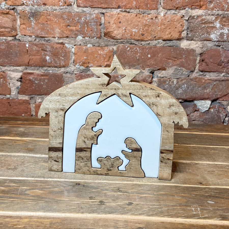 Wood Nativity w/White Enameled Cutout