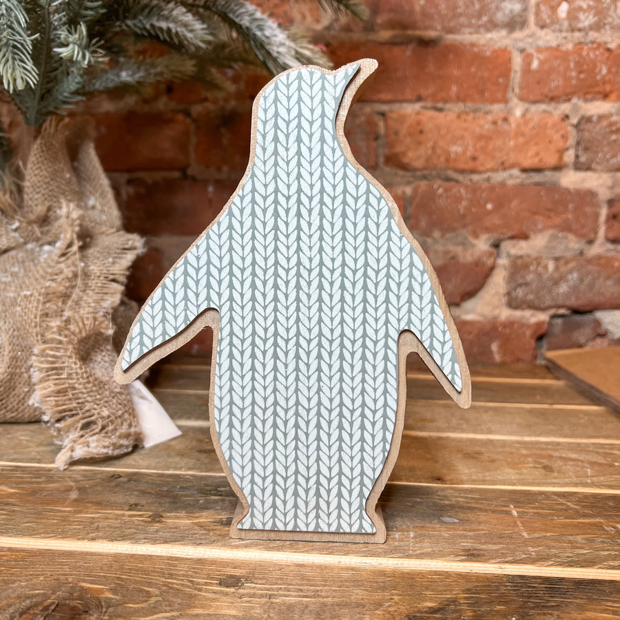 Light Blue Faced Wooden Penguin