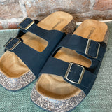 Double Buckle Footbed Flat Sandal