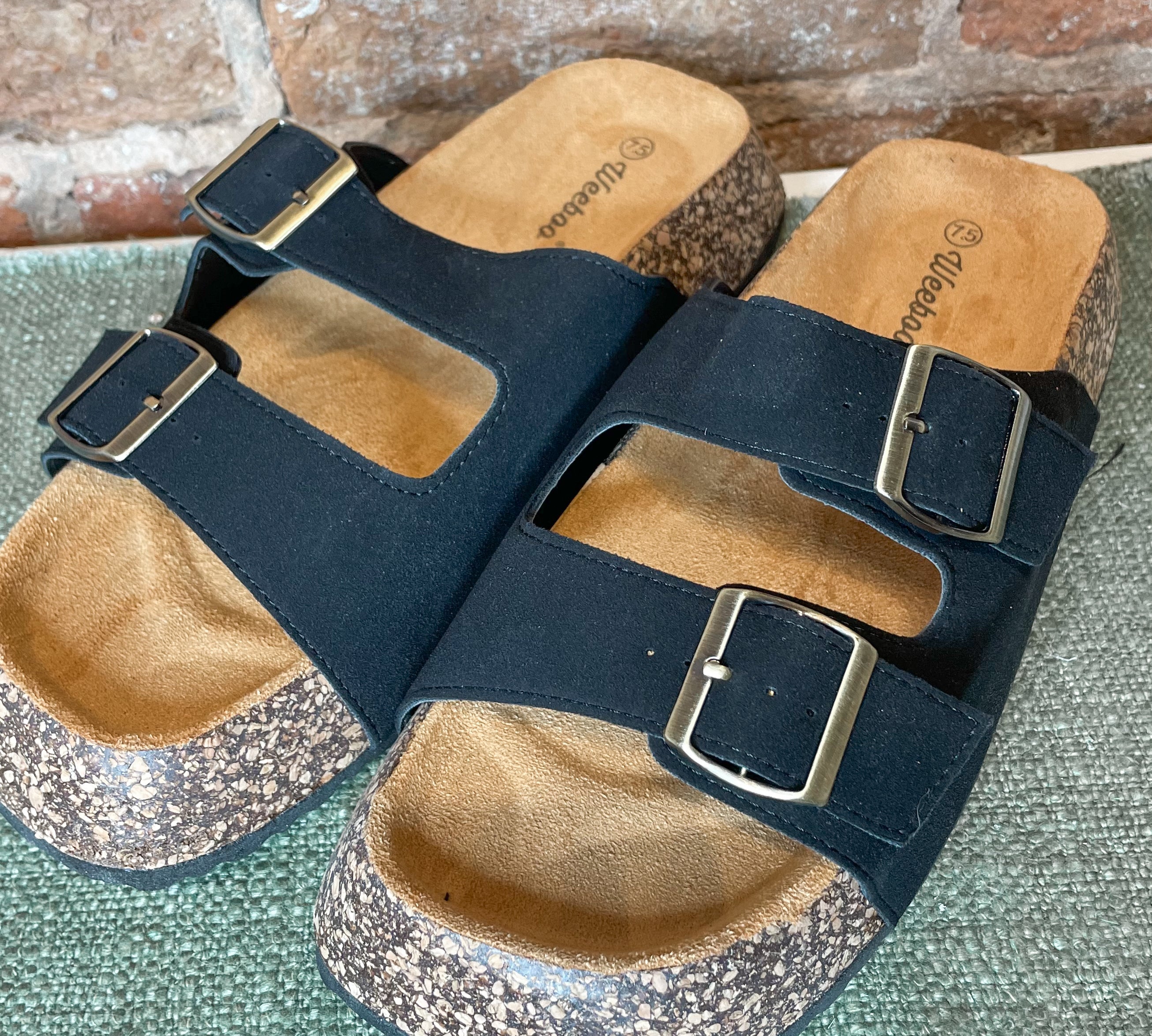 Double Buckle Footbed Flat Sandal