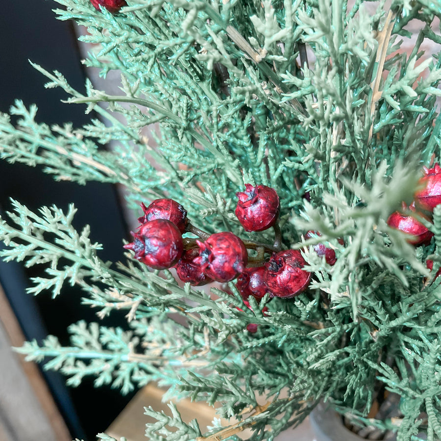 Soft Cedar Bush w/ Red Berries 17”