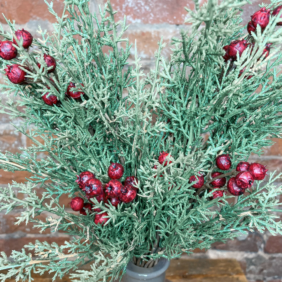 Soft Cedar Bush w/ Red Berries 17”