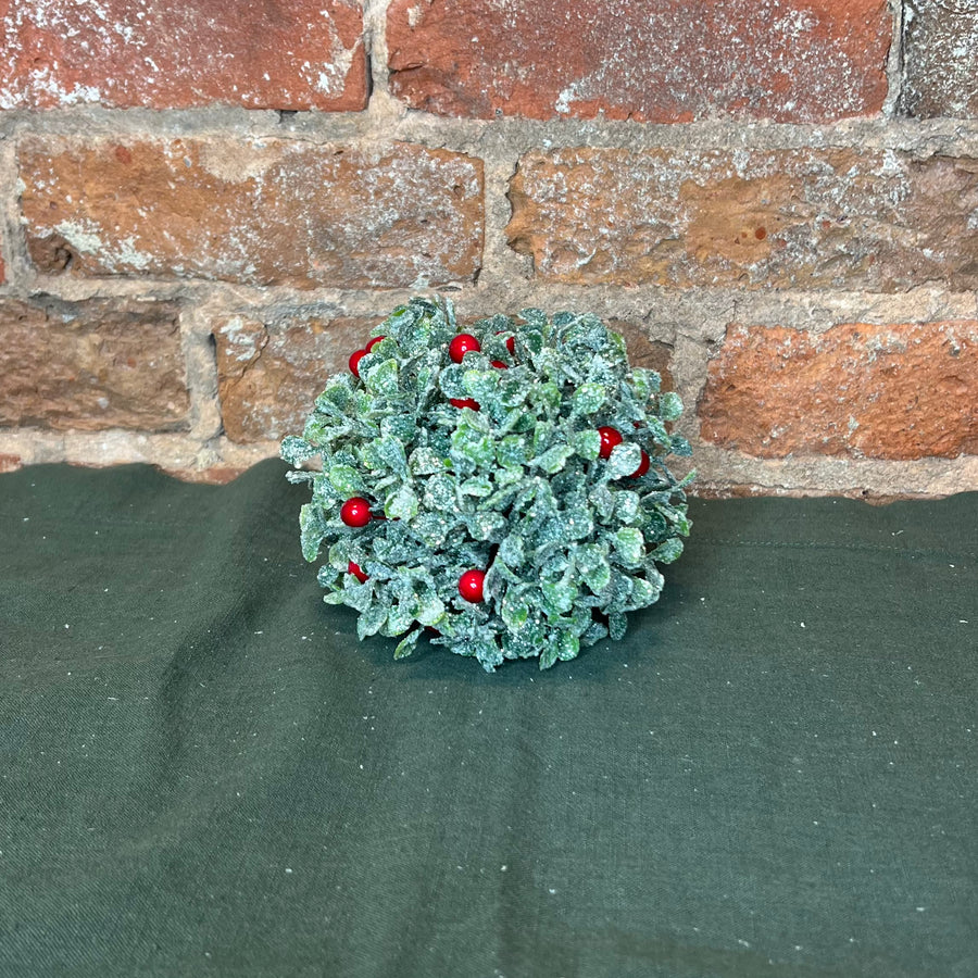 Glittered Mistletoe Orb w/ Red Berries 5”