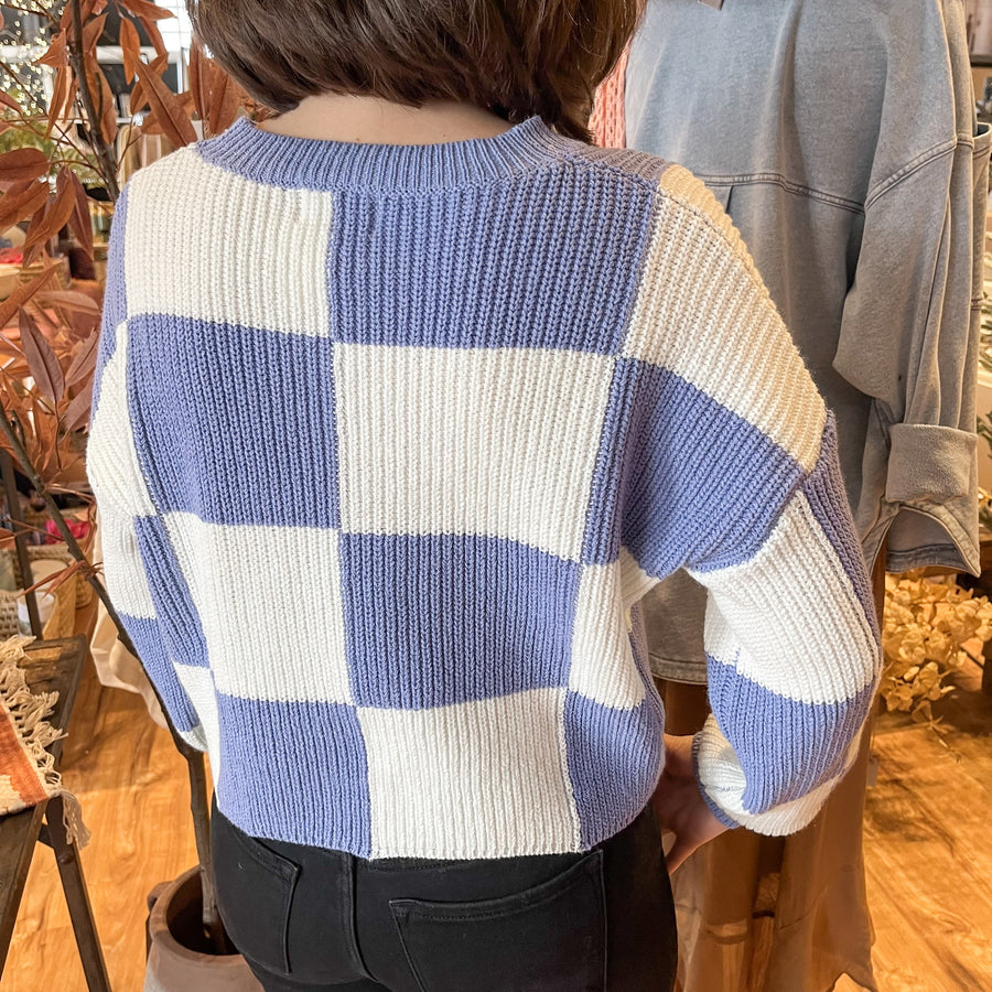 Plum Checkered Print Sweater