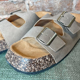 Double Buckle Footbed Flat Sandal