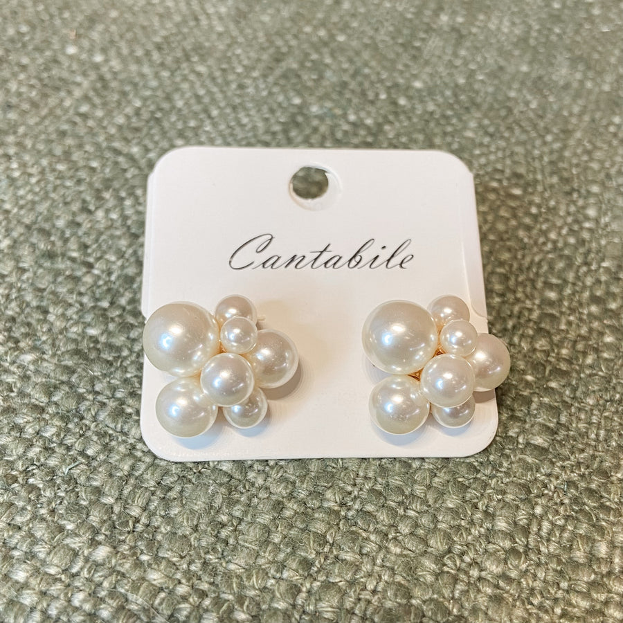 Gold Cream Pearl Cluster Earrings