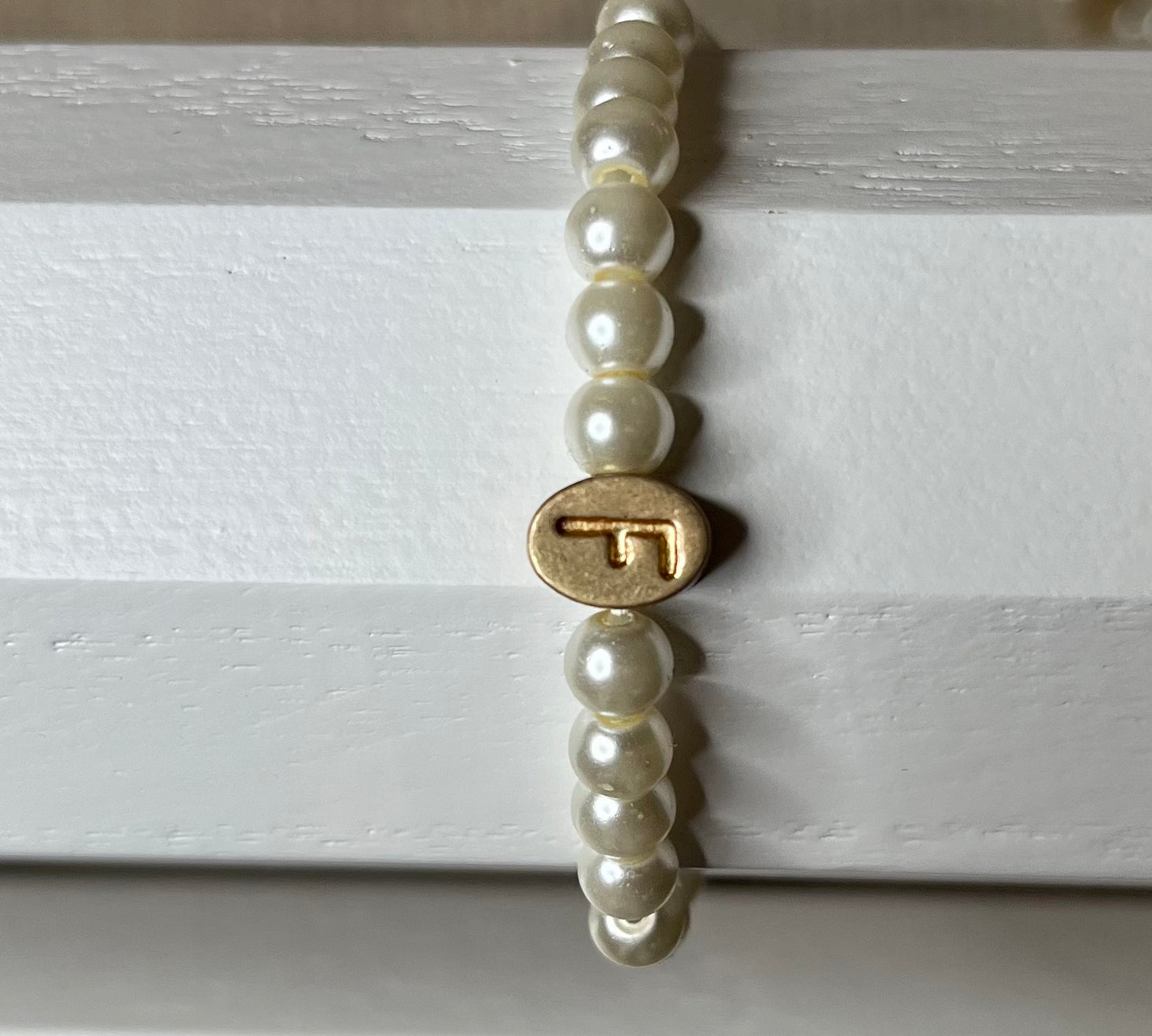 Gold Initial Pearl Strand Bracelet