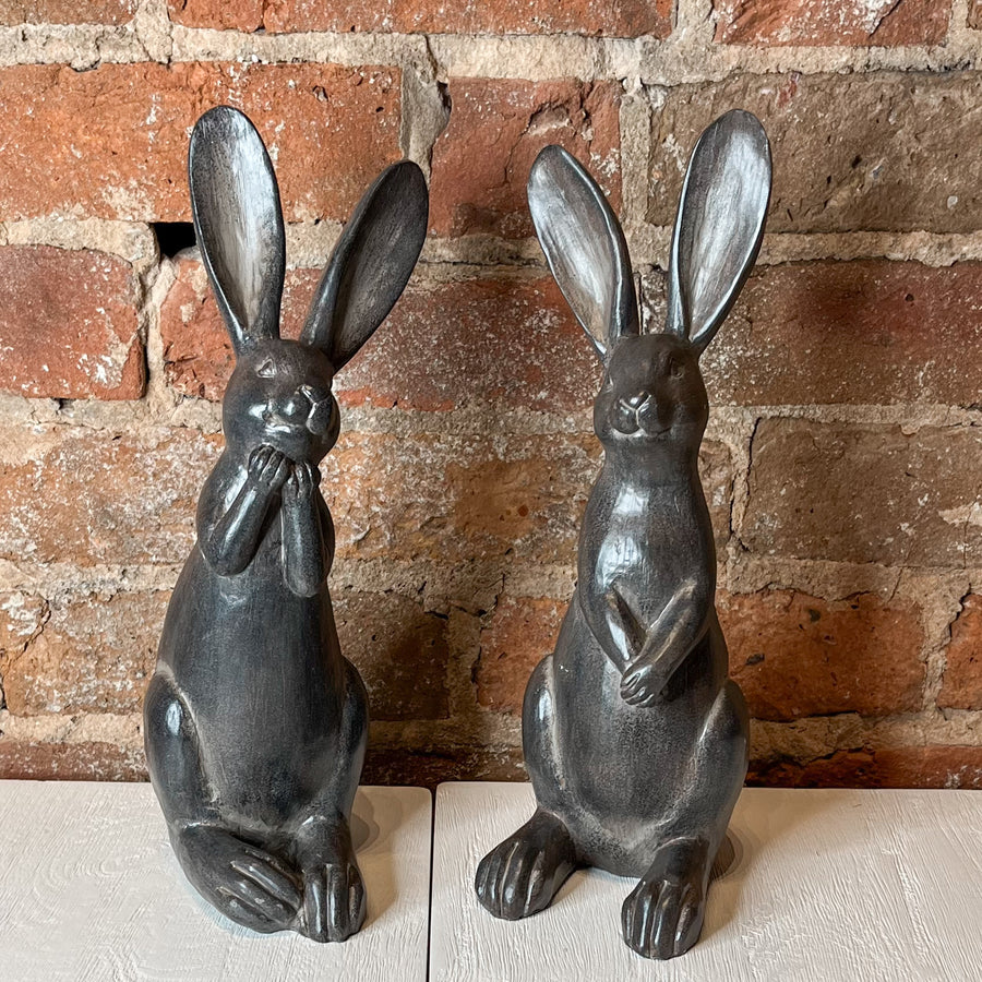 Distressed Black Rabbit Figurine 11.5"