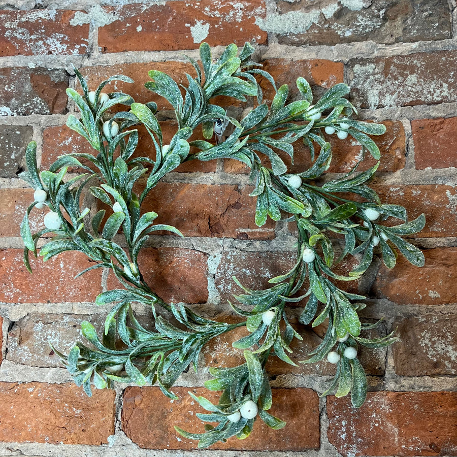 Glittered Mistletoe Candle Ring w/White Berries 16.5”