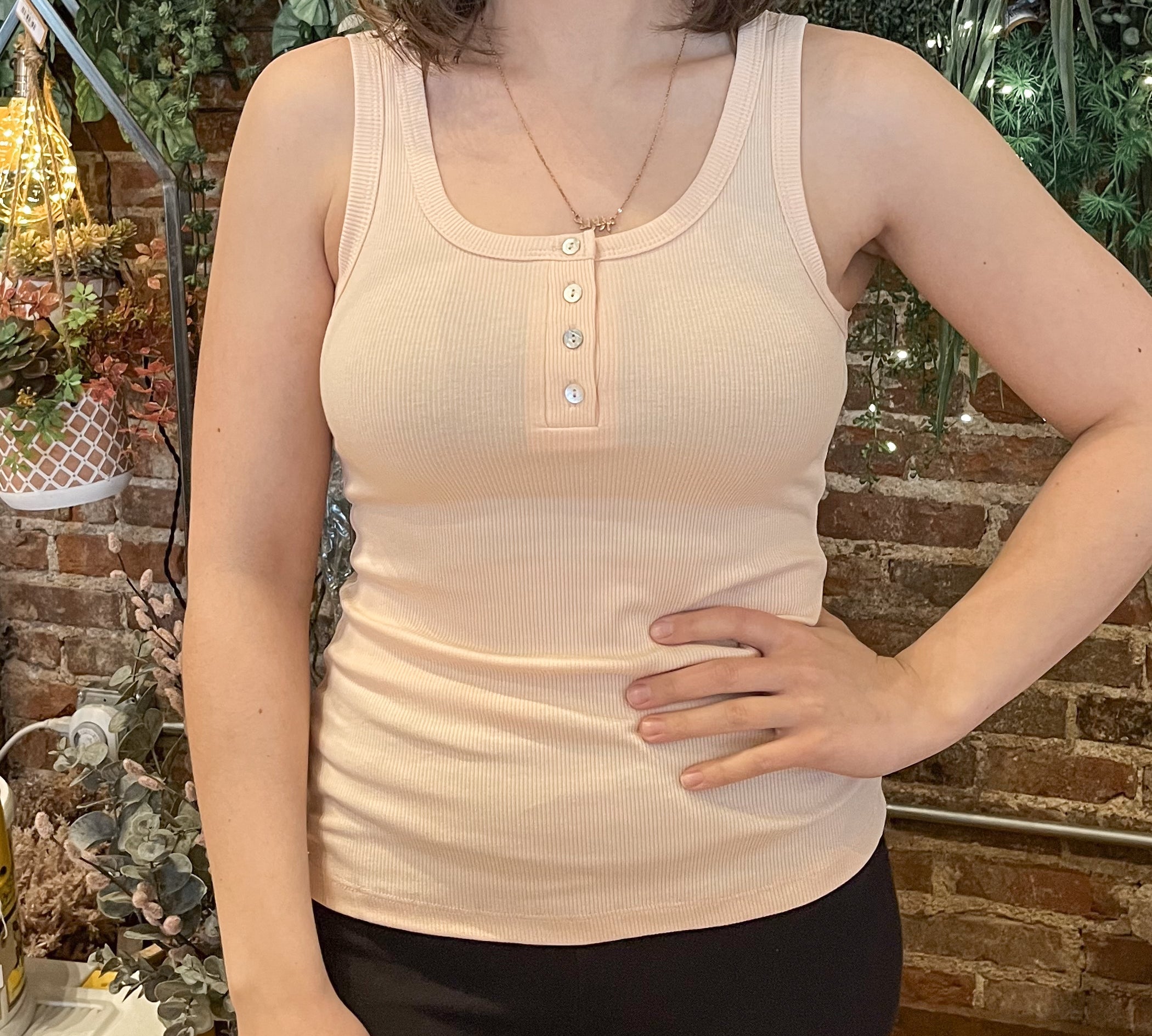 Basic Ribbed Button Front Tank Top