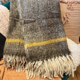 Brown & Mustard Brushed Acrylic & New Zealand Wool Throw w/ Fringe  60x50”