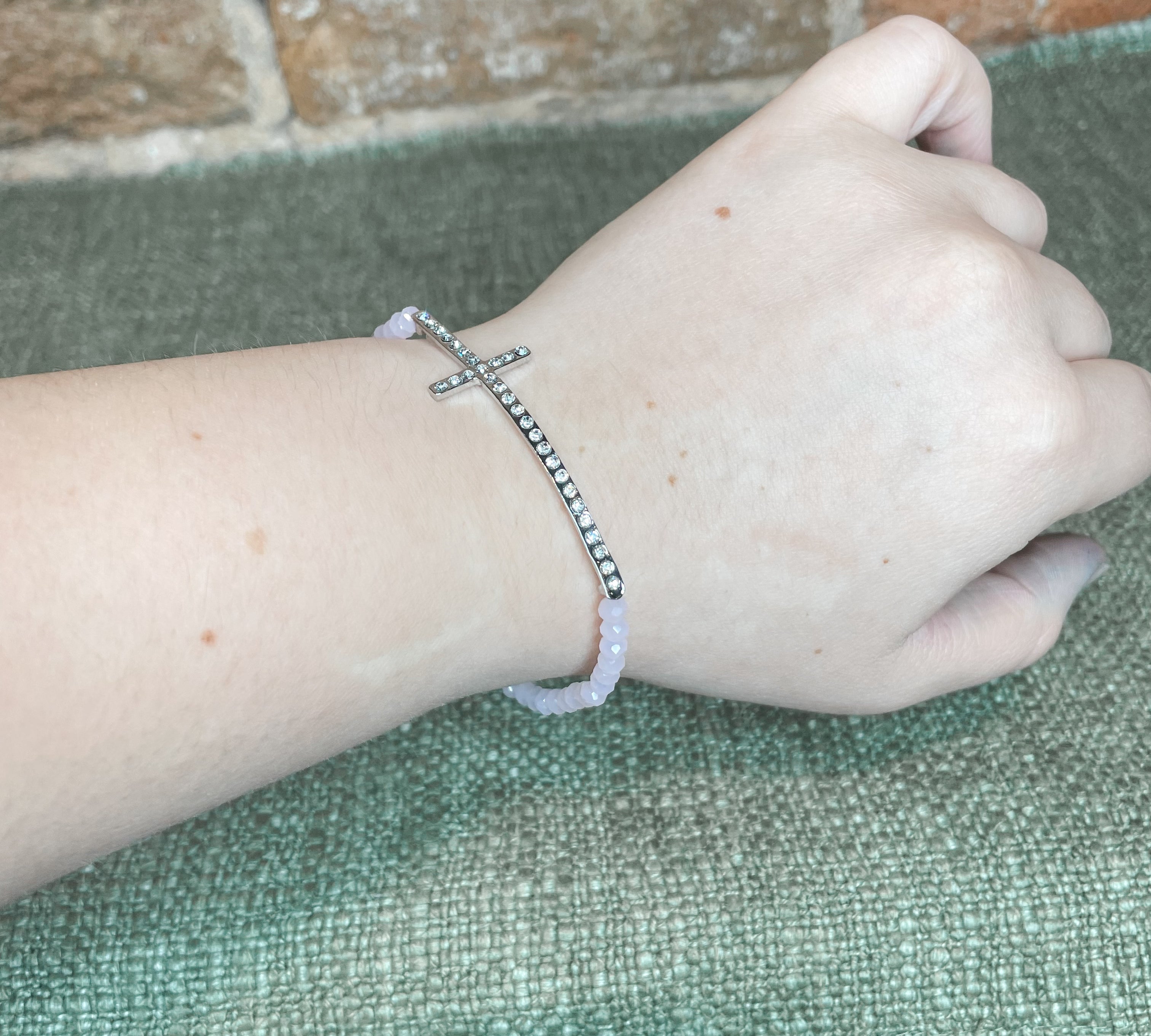 Stretchy Crystal Side Cross Bracelet