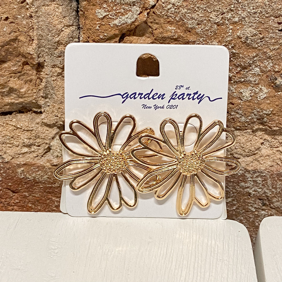 Gold Metal Floral Cut Out Earrings