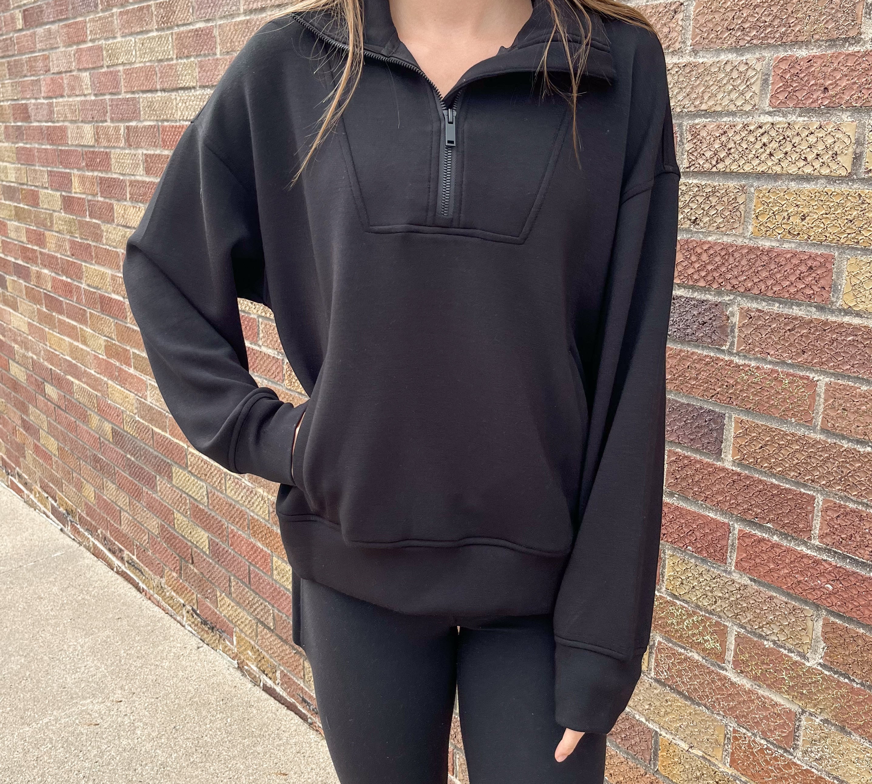 Modal Poly Quarter Zip Funnel Neck Pullover